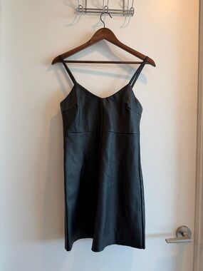 New Black Faux-Leather Slip Dress - Sleek Spaghetti Strap Style